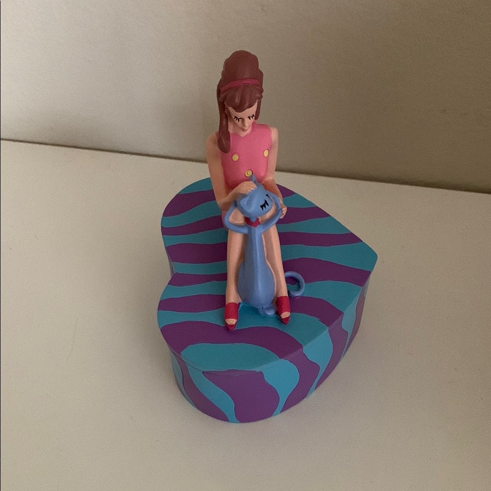 Heart-Shaped Box with Girl and Cat Figurine